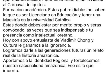 Carta abierta del periodista y Presidente del frente “Frente Amplio de Defensa y Desarrollo de la Amazonía Peruana”, Enrique Morales,  dirigida a Martín Reátegui.