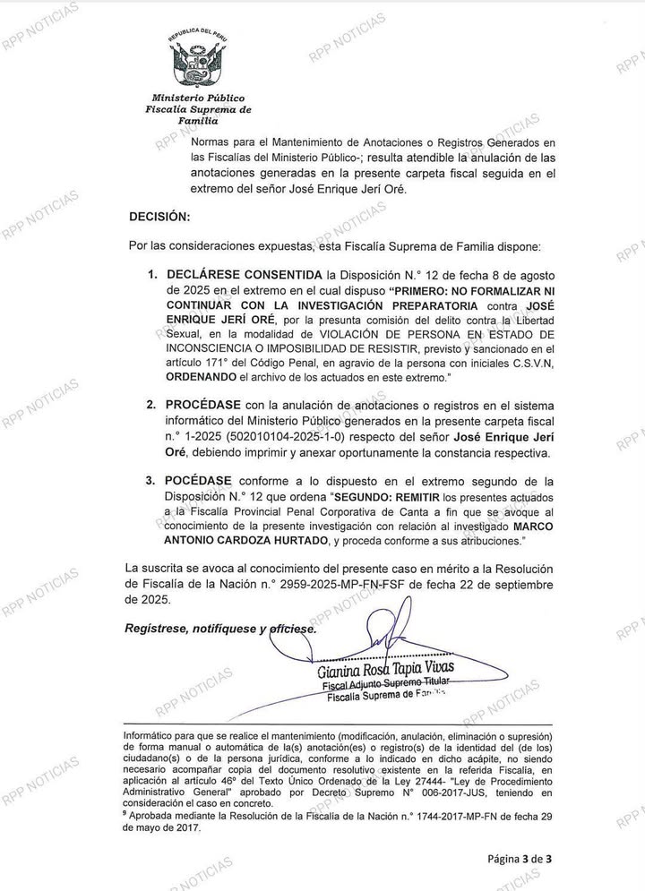 Caso de Presidente de la República sobre violacion fue ratificado su srchivamiento en la Fiscalía Suprema.
