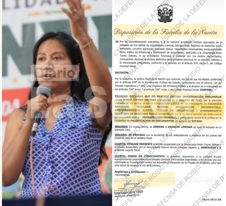 Ordenan archivar denuncia penal contra la congresista Rosio Torres Salinas