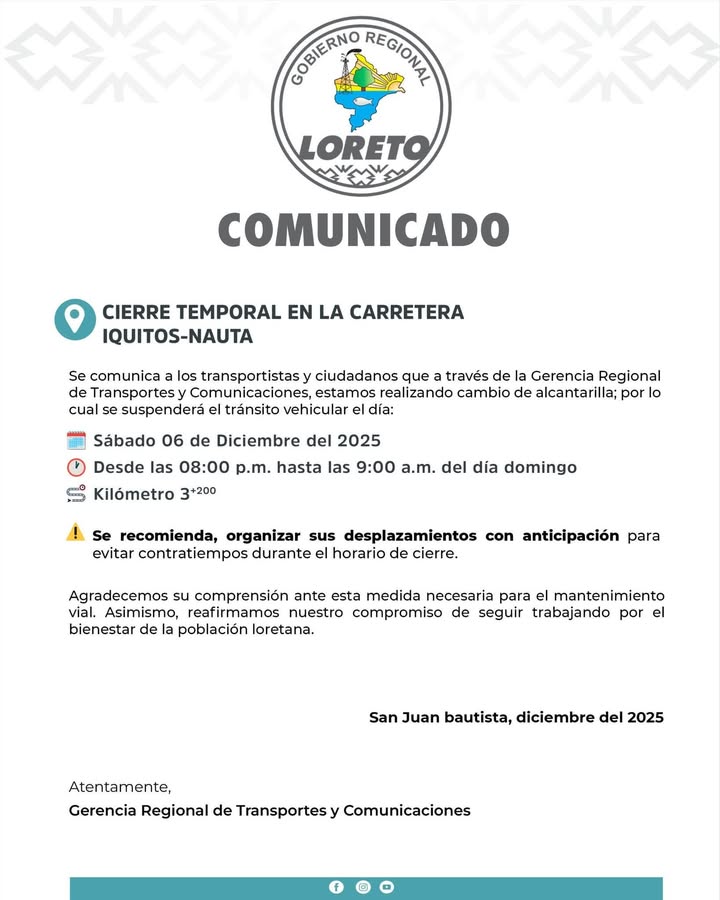 Comunicado del Gobierno Regional Loreto