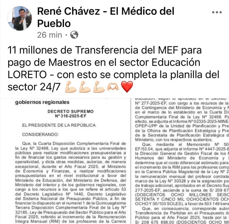 11 millones para la Educación en Loreto.