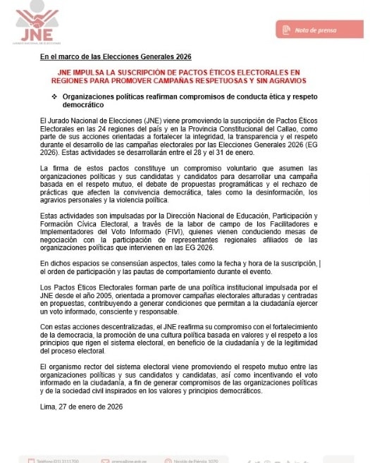 En el marco de las Elecciones Generales 2026