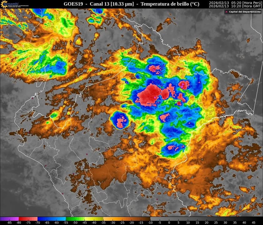 #Ahora presencia de tormentas eléctricas en las provincias de Maynas, Loreto, Putumayo, Requena y Datem del Marañón. Estos eventos serán frecuentes durante el día y el fin de semana, de acuerdo al aviso meteorológico de lluvias en selva.