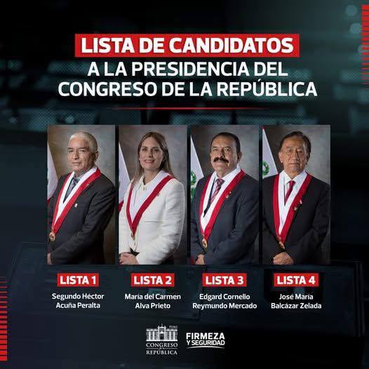 Congreso decidirá entre Héctor Acuña, Maricarmen Alva, Édgar Reymundo y José Balcázar para suceder a José Jerí.