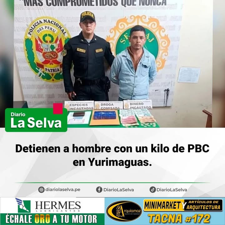 Detienen a hombre con un kilo de PBC en Yurimaguas.