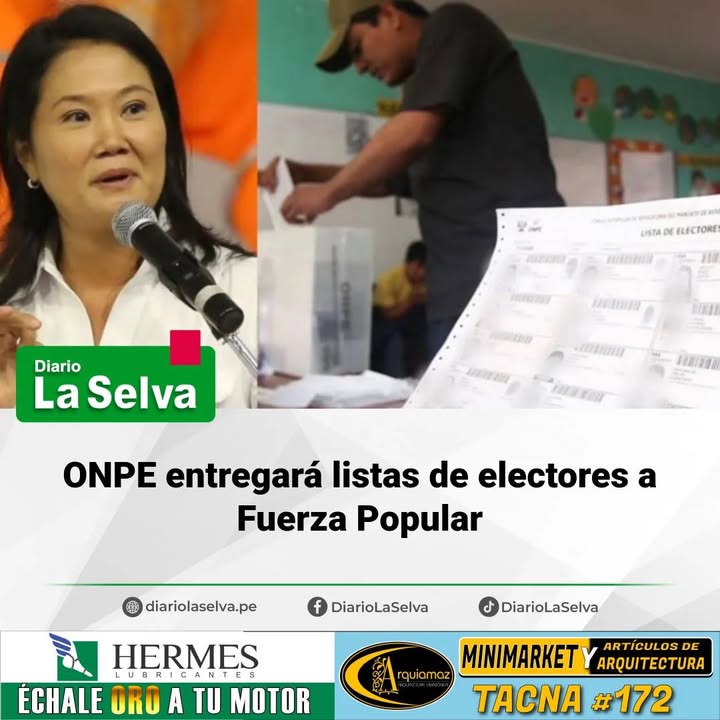 ONPE entregará listas de electores a Fuerza Popular