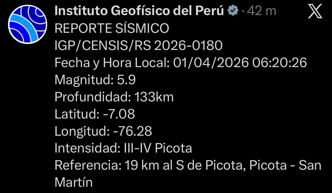 TERREMOTO EN SAN MARTIN GUE DE 5,9 GRADOS Y SE SINTIÓ EN IQUITOS, YURIMAGUAS, PUCALLPA, CHACHAPOYAS Y HASTA EN LIMA