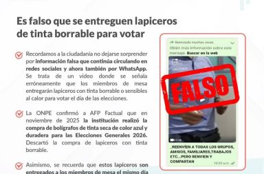 #JNEFactChecking | Es falso que se entreguen lapiceros de tinta borrable o sensibles al calor para votar el día de las elecciones.  No te dejes sorprender por publicaciones malintencionadas que buscan desinformar a la ciudadanía.