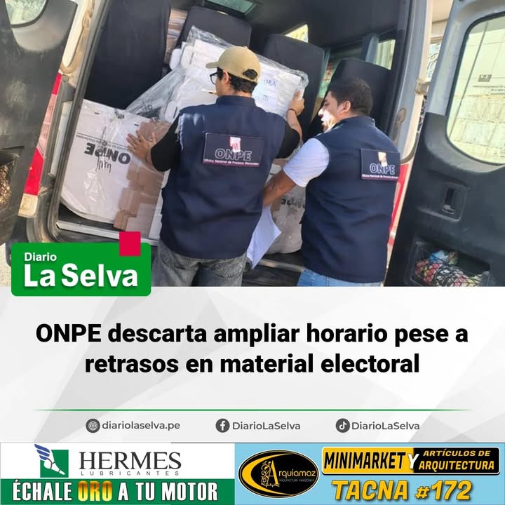 ONPE descarta ampliar horario pese a retrasos en material electoral