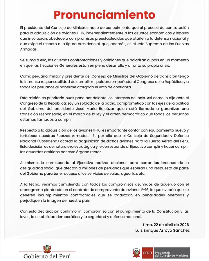 Pronunciamiento del Gobierno del Perú