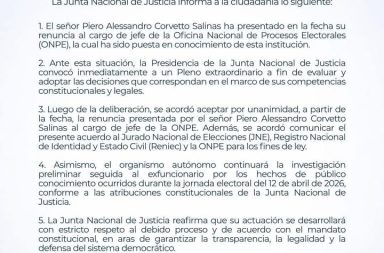 #LoÚltimo | La Junta Nacional de Justicia acepta la renuncia del Jefe...