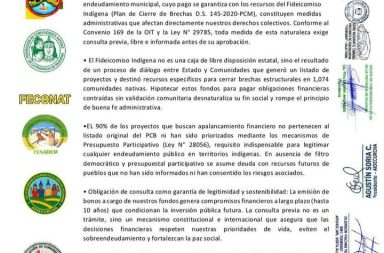 FEDERACIONES INDÍGENAS RECHAZAN ENDEUDAMIENTO CON FONDOS DEL FIDEICOMISO