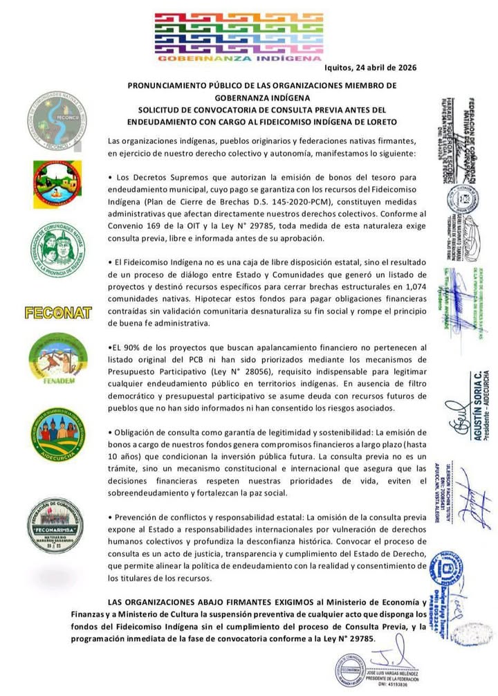 FEDERACIONES INDÍGENAS RECHAZAN ENDEUDAMIENTO CON FONDOS DEL FIDEICOMISO