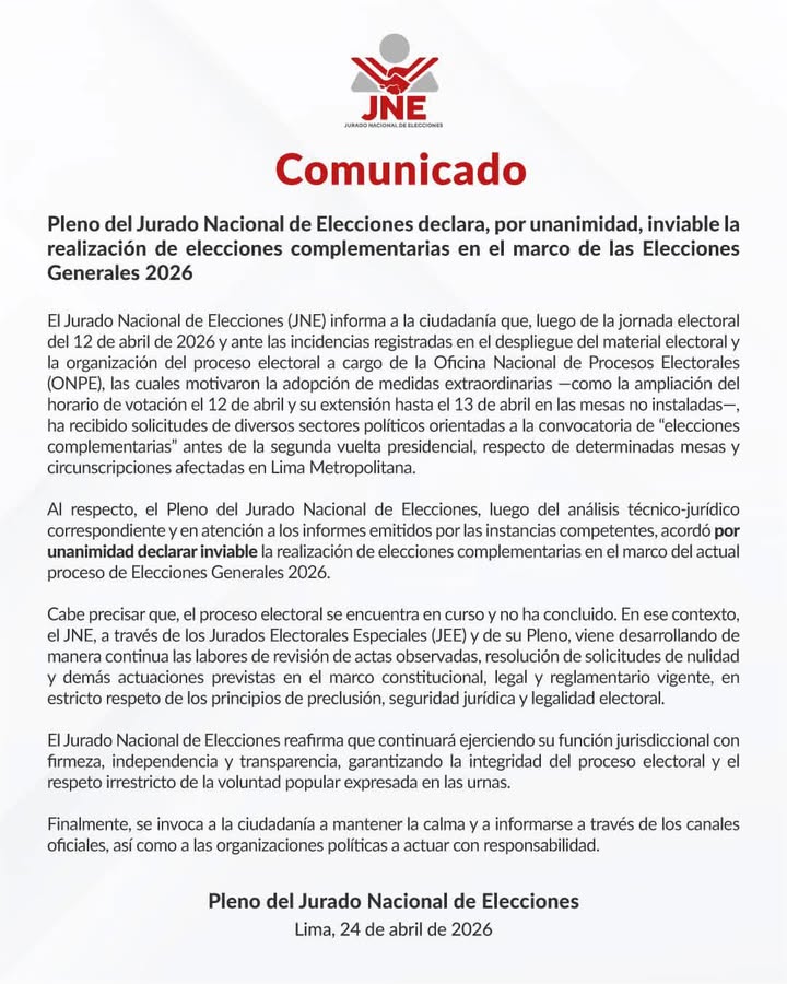 Elecciones complementarias no se realizarán