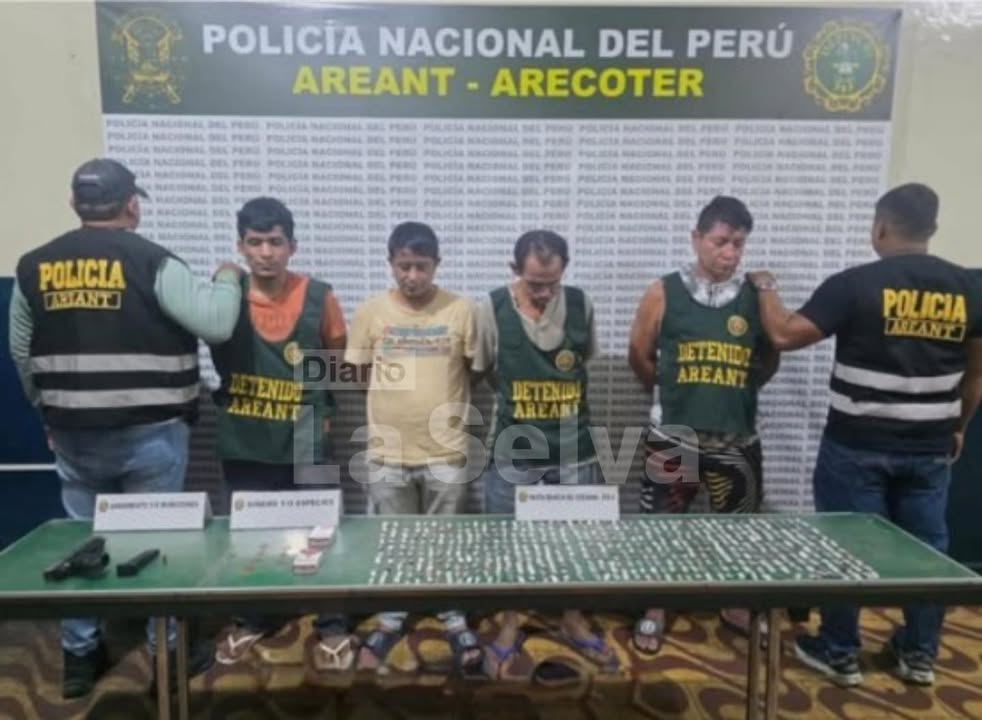 Detienen a cuatro presuntos integrantes de red dedicada al tráfico de drogas en Punchana.
