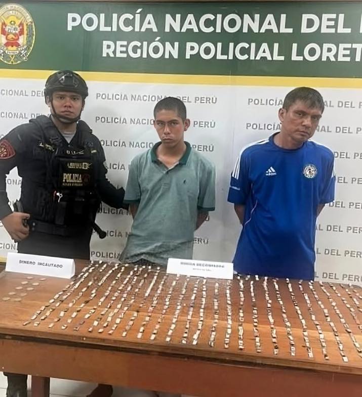 PNP captura a “Tokero” y “Shagui” con más de 500 ketes de PBC en Iquitos.