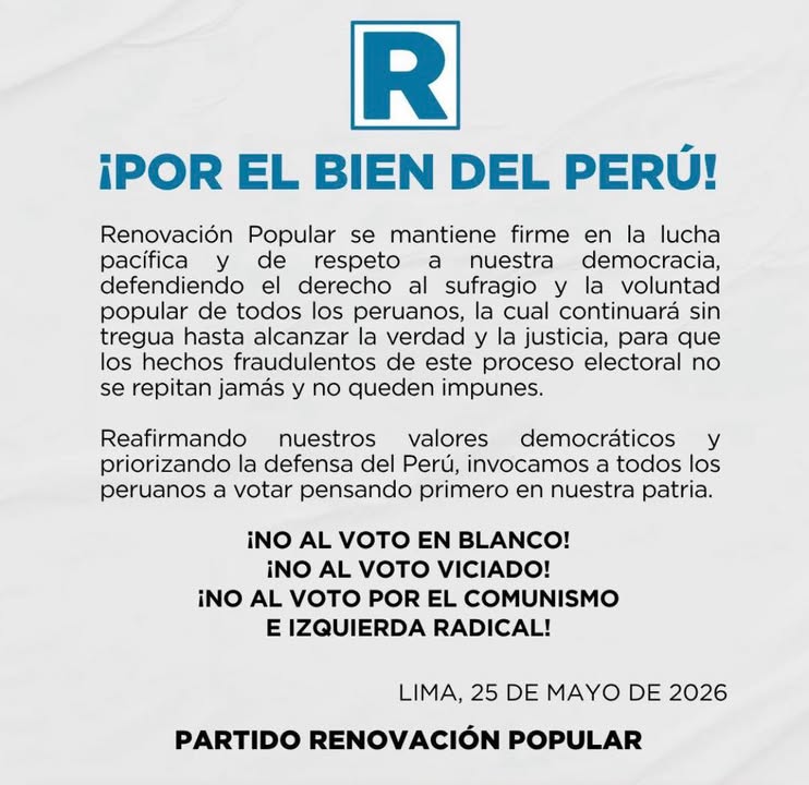 Renovación Popular y su líder Rafael López Aliaga, pide no votar en...