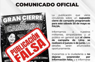 Fuerza Popular aclara fecha oficial de cierre de campaña en Lima
