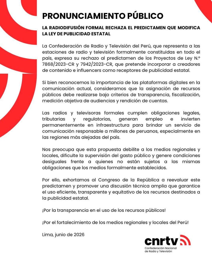 Medios de radio y televisión cuestionan proyecto sobre publicidad estatal