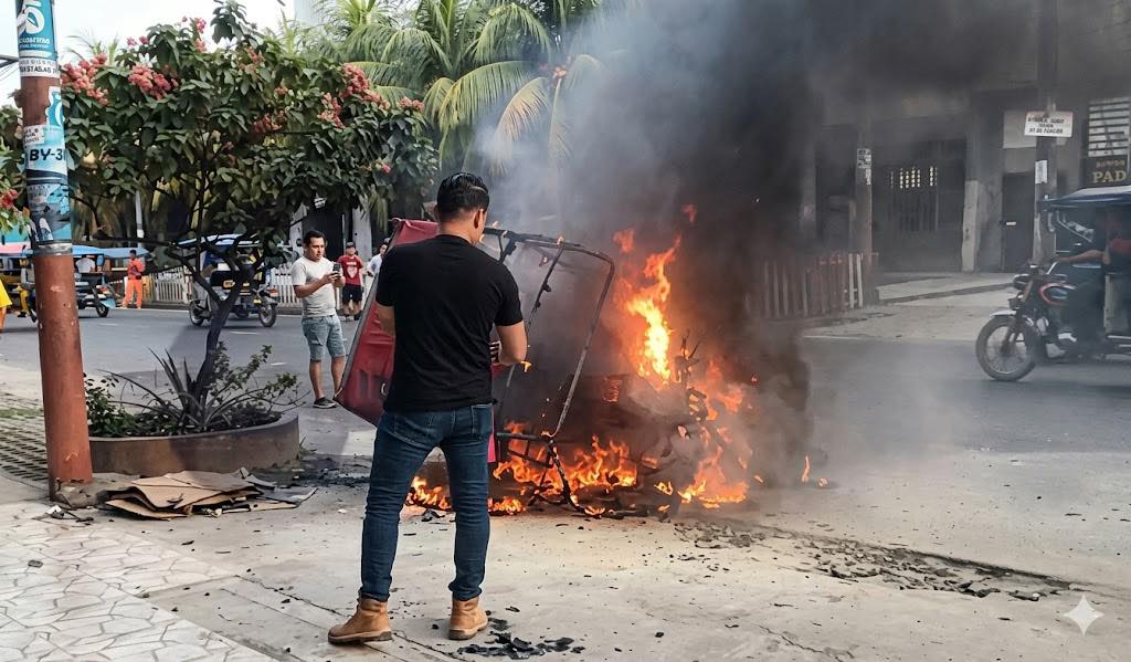 Incendio de motocar genera alarma entre transeúntes en Punchana