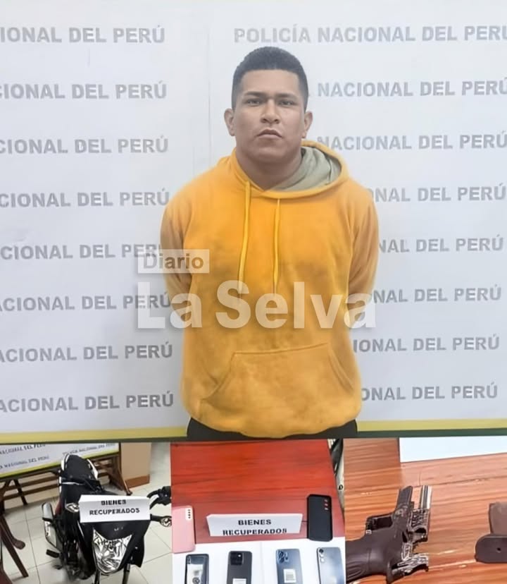 Sujeto cae con réplica de arma de fuego y motocicleta reportada como robada en Iquitos.