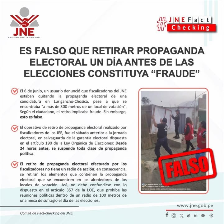 JNE aclara procedimiento sobre propaganda electoral antes de los comicios
