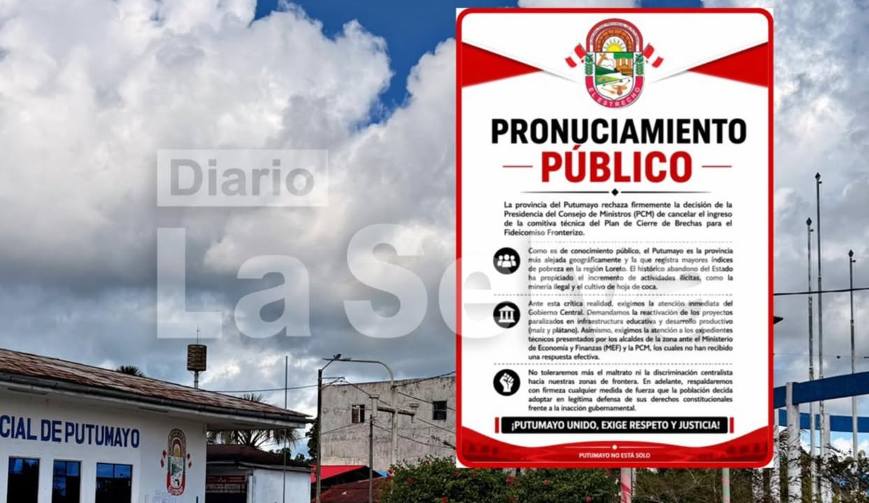 Putumayo rechaza cancelación de visita técnica de la PCM y exige atención inmediata del Gobierno.