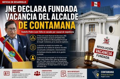 Jurado Nacional de Elecciones dispone vacancia del alcalde provincial de Contamana.