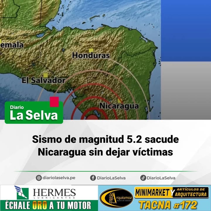 Terremoto de magnitud 5.2 remece Nicaragua