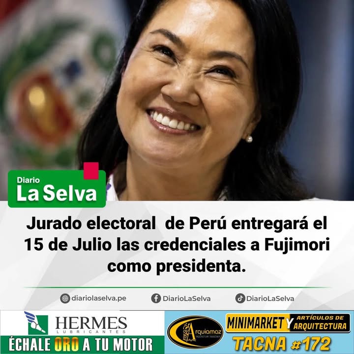 Keiko  Fujimori recibirá sus credenciales como presidenta electa el 15 de julio