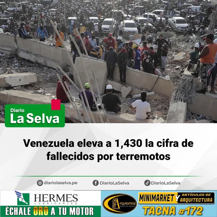Sube a 1,430 el número de fallecidos tras los terremotos en Venezuela