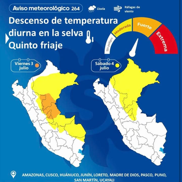 ALERTA  Quinto friaje del año provocará descenso de temperaturas en la selva entre el 3 y 4 de julio