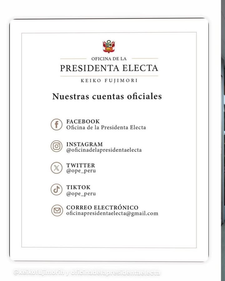 Presidenta electa, Keiko Fujimori, da a conocer las cuentas oficiales para las...